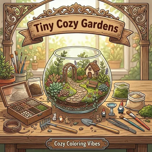 Tiny Cozy Gardens: Easy Bold Line Cute & Comfy Coloring Book Adorable Hygge Aesthetic Mini Gardens & Cottagecore Backyard Nature Scenes Creative Scree