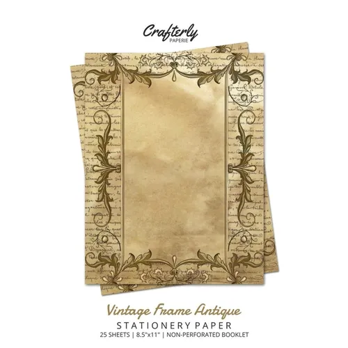 Vintage Frame Antique Stationery Paper: Antique Letter Writing Paper for Home, Office, 25 Sheets (Border Paper Design)