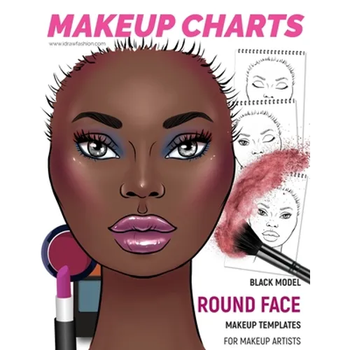 Makeup Charts - Face Charts for Makeup Artists: Black Model - ROUND face shape