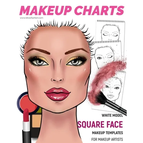 Makeup Charts - Face Charts for Makeup Artists: White Model - SQUARE face shape