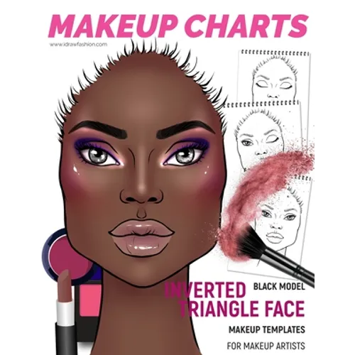 Makeup Charts - Face Charts for Makeup Artists: Black Model - INVERTED TRIANGLE face shape