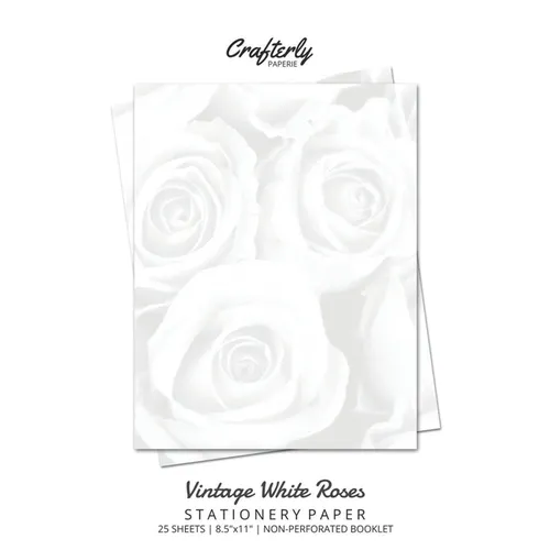 Vintage White Roses Stationery Paper: Cute Letter Writing Paper for Home, Office, 25 Count, Floral Print
