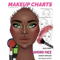 Makeup Charts - Face Templates for Makeup Artists: Black Model - DIAMOND face shape