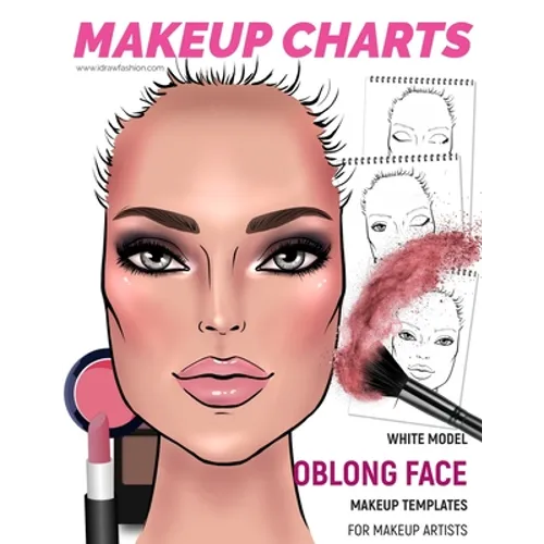 Makeup Charts - Face Charts for Makeup Artists: White Model - OBLONG face shape