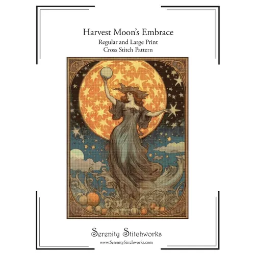 Harvest Moon's Embrace Cross Stitch Pattern: Regular and Large Print Cross Stitch Chart