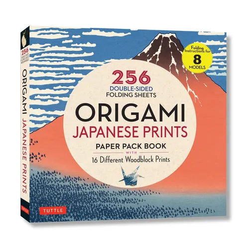 Origami Japanese Prints Paper Pack Book: 256 Double-Sided Folding Sheets with 16 Different Japanese Woodblock Prints with Solid Colors on the Back (In