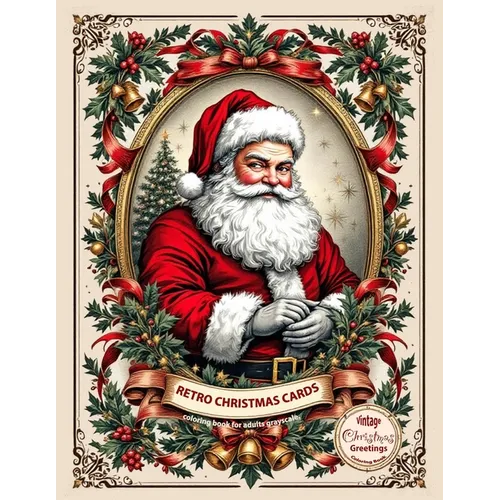Retro christmas cards coloring book for adults grayscale. Vintage christmas greetings coloring book: Old fashioned christmas coloring book