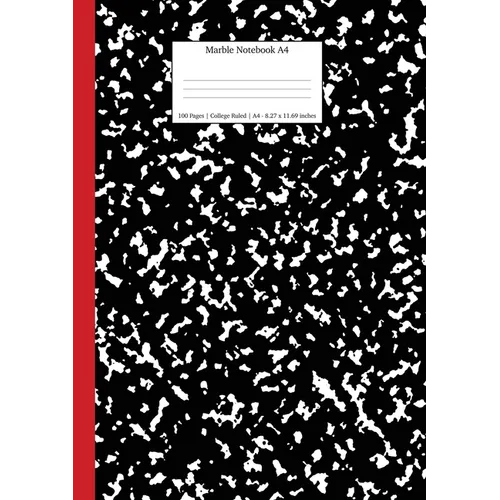 Marble Notebook A4: Black and Red Spine College Ruled Journal